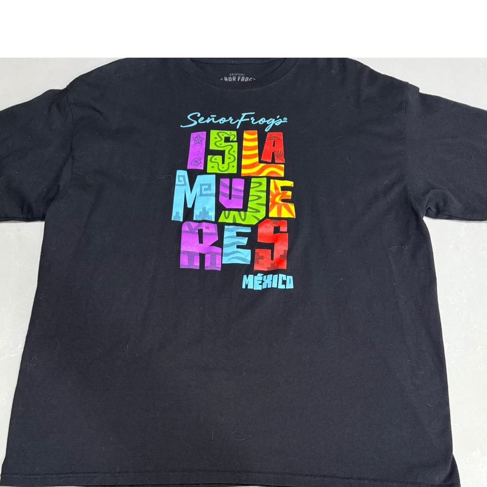 Señor Frogs Isla Mujeres Mexico T-Shirt Black Colorful‎ Graphic Frog Logo Tee